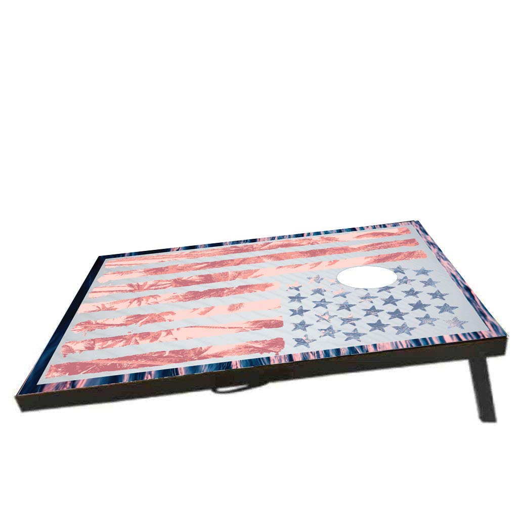 VictoryStore Tropical American Flag Cornhole Game Set - Patriotic Outdoor Bag Toss with 8 Bean Bags & Wooden Boards - Perfect for Backyard BBQs, Tailgating, and 4th of July Parties