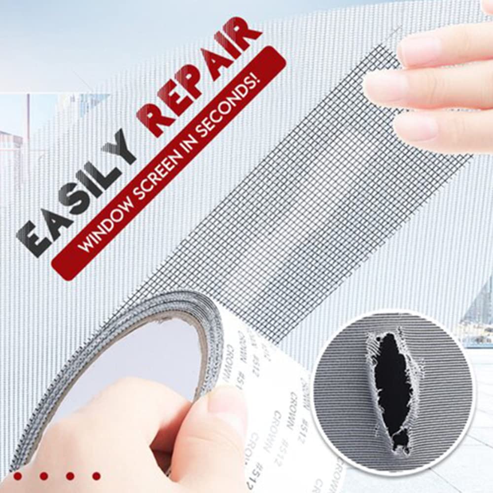 Window Screen Repair Tape - Self-Adhesive Waterproof Fiberglass Mesh Tape 2cm x 2m (Grey) - Fix Holes in Window & Door Screens, Patio Screens, and RV Screens - Durable & Weatherproof Solution