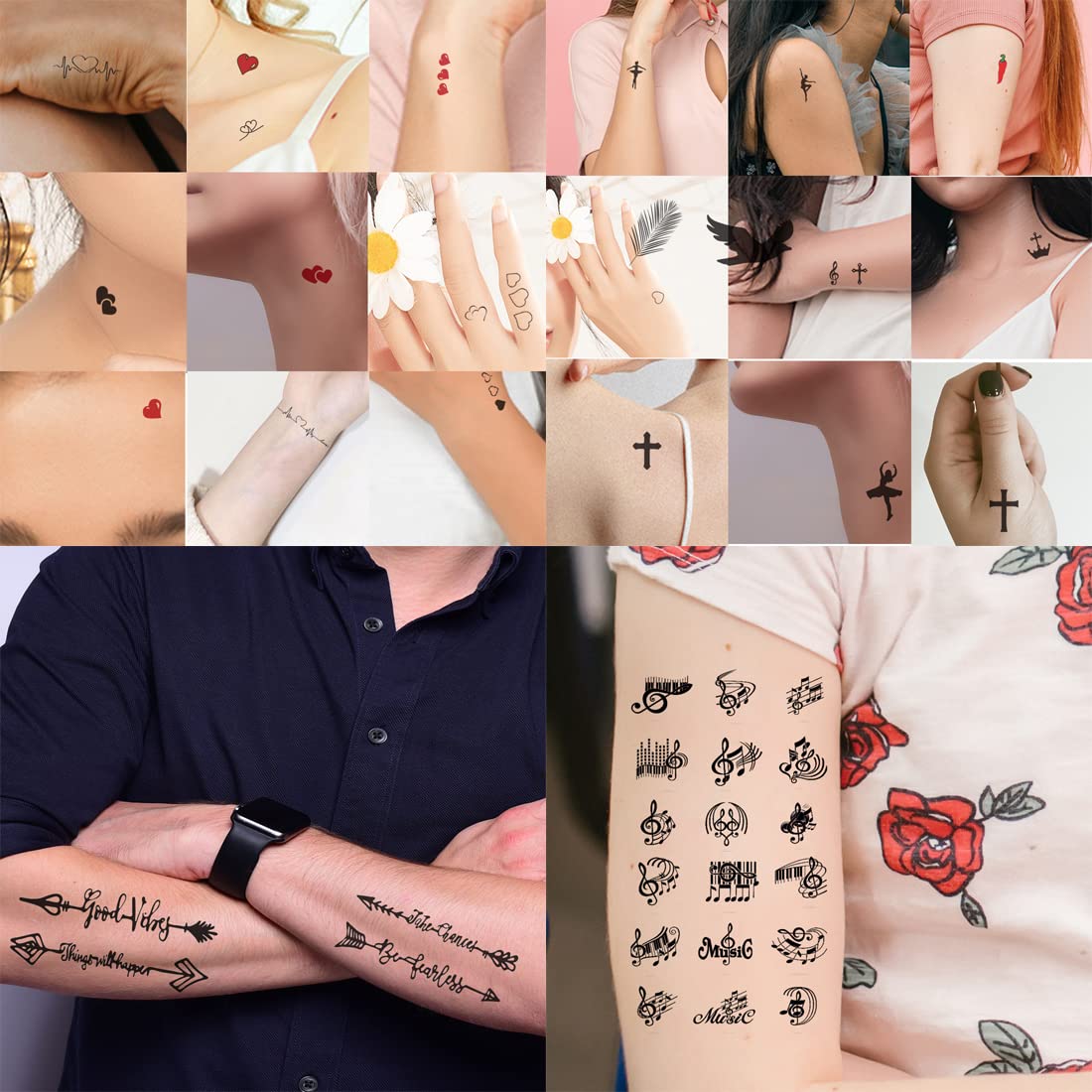 4-Pack Temporary Tattoo Stickers - Elegant Line Art Angel Heart Designs for Men & Women (2x4 Inch) | Waterproof Body Art for Parties, Festivals & Self-Expression