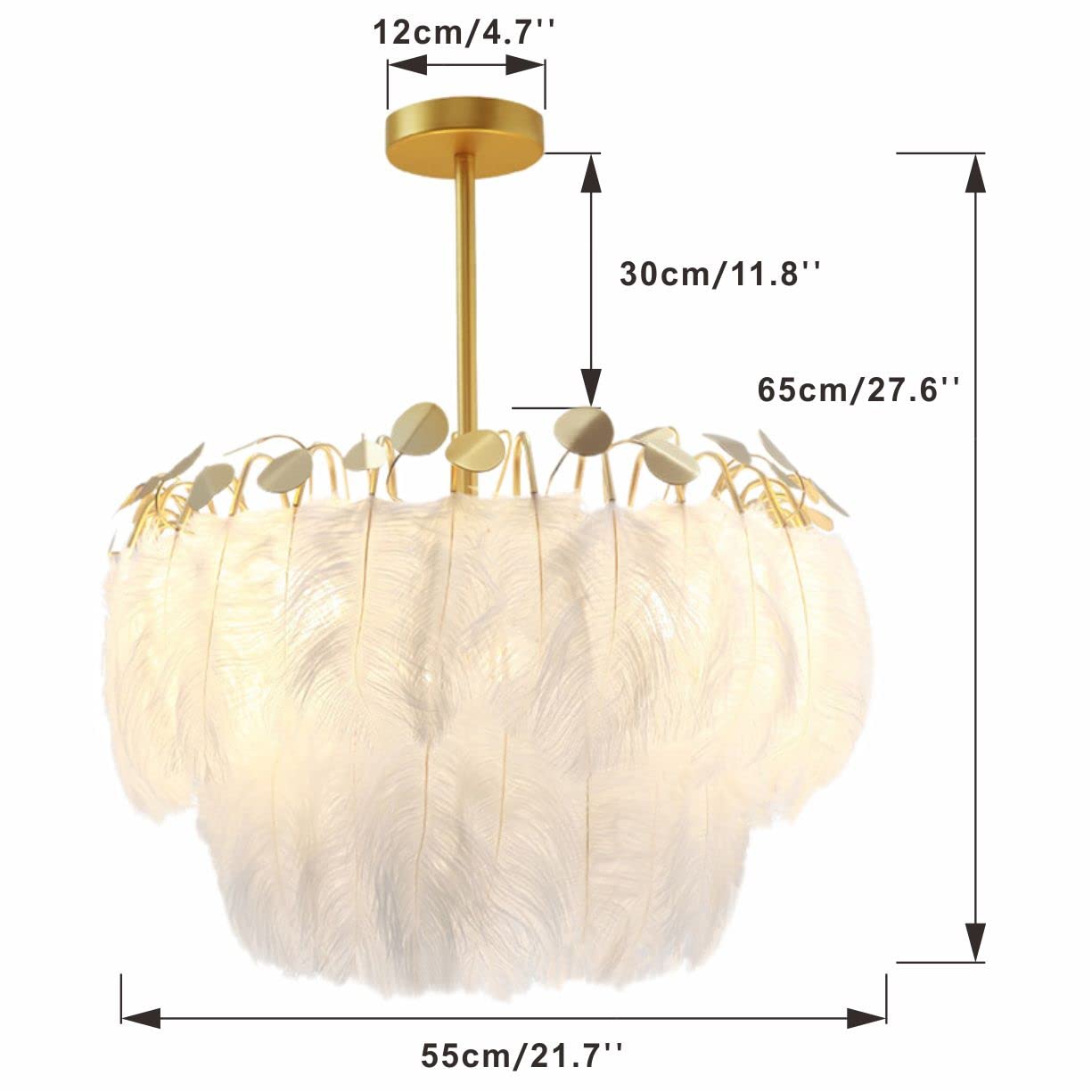Modern Nordic Feather Pendant Light - Elegant Feather Chandelier for Bedroom, Dining Room & Girls Room | BOKT Large Feather Hanging Lamp for Romantic Home Decor & Ceiling Lighting