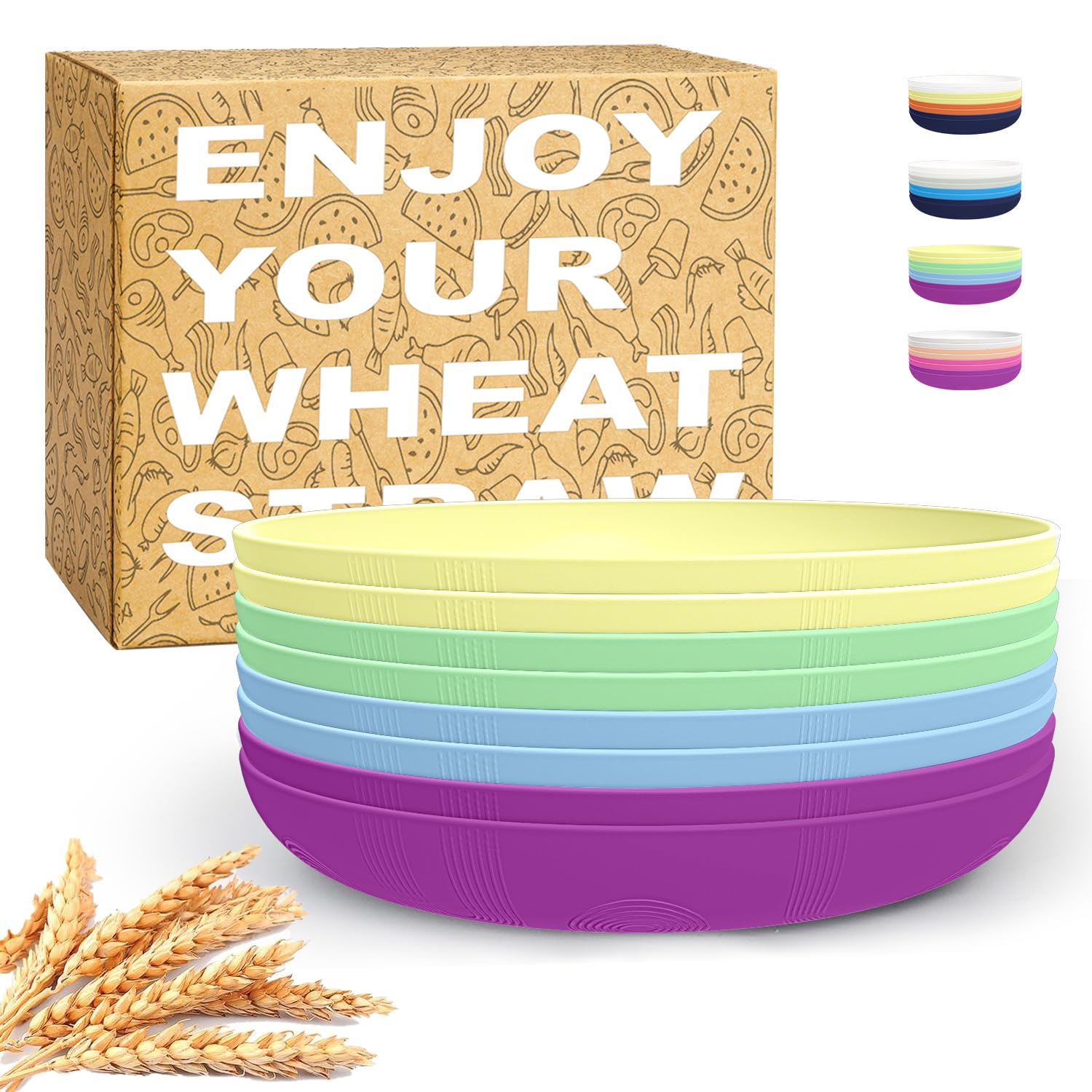 Eco-Friendly Wheat Straw Dinner Plates Set of 8 | 9-Inch Reusable Deep Plates, Microwave & Dishwasher Safe | BPA-Free Alternative to Plastic Plates in Memphis Colors | Perfect for Picnics, Parties & Everyday Use