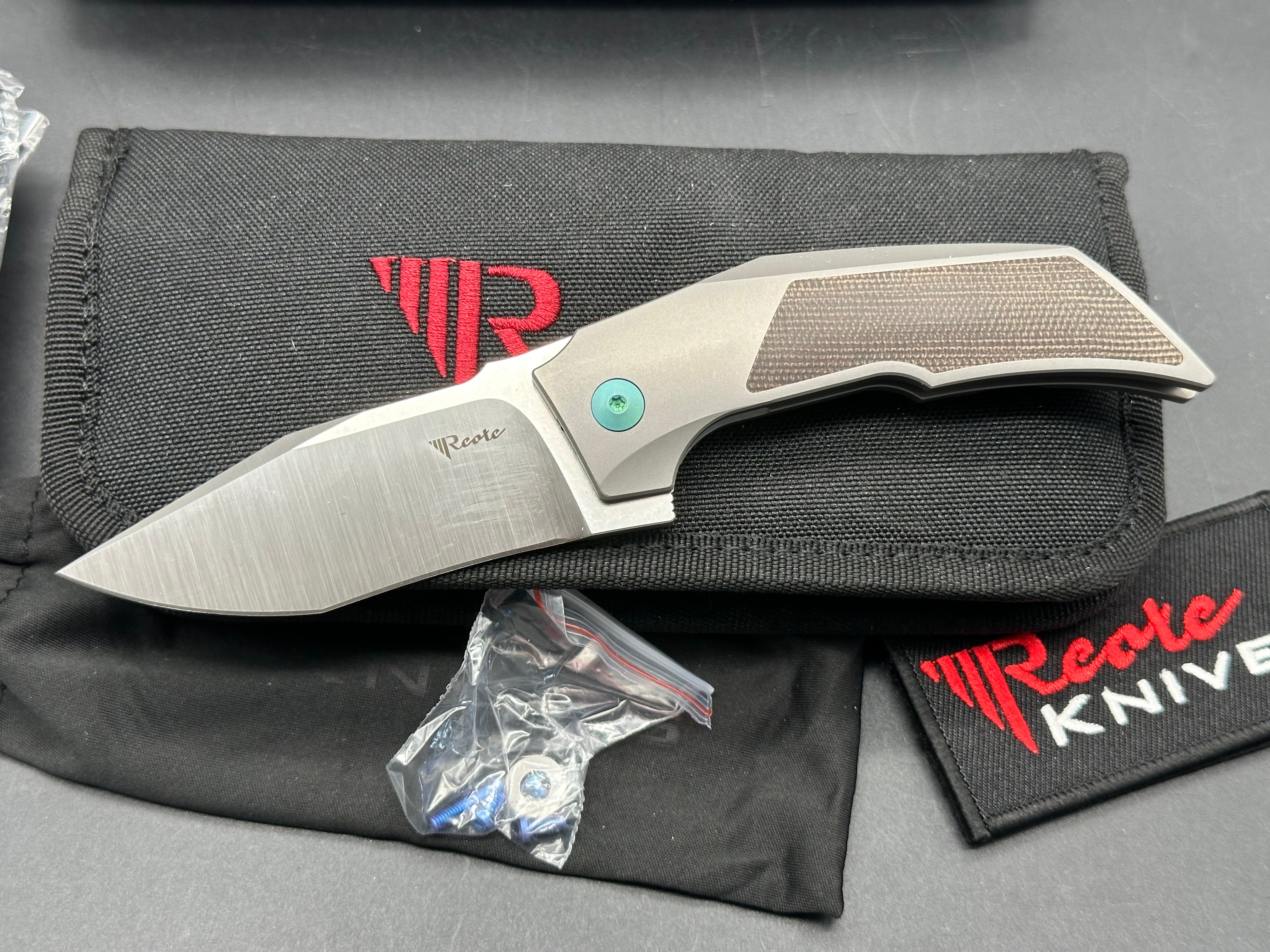 Reate T3000 Folding Knife - Brown Micarta Handle, Green Pivot & Screws, M390 Steel Blade - EDC, Outdoor, Camping, Survival Gear