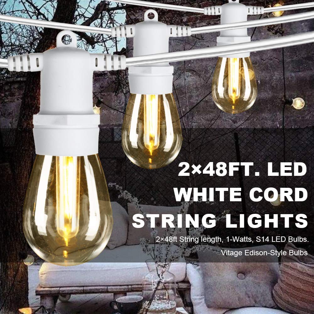 SUNTHIN 96FT Outdoor White LED String Lights with 240W Dimmer & Wireless Remote Control - 50Ft Range, Auto Off Timer - Perfect for Patio, Garden, Wedding, and Backyard Decor