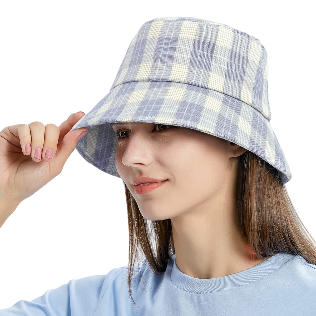 DOCILA Women's Plaid Tartan Bucket Hat - Vintage Rollable Fisherman Sun Cap for Outdoor Activities, Beach, Fishing & Summer Fashion