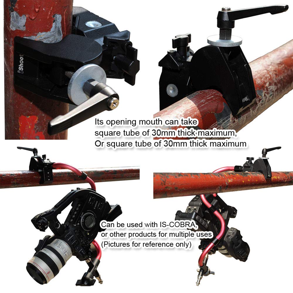 iShoot Super Strong Universal Metal Camera Clamp Holder - Compatible with 5cm Round Tubes, 3cm Square Tubes, Tripods, Light Stands & Boom Arms - Perfect for Photography, Videography, Desk, Bookshelf & Wooden Board Mounting