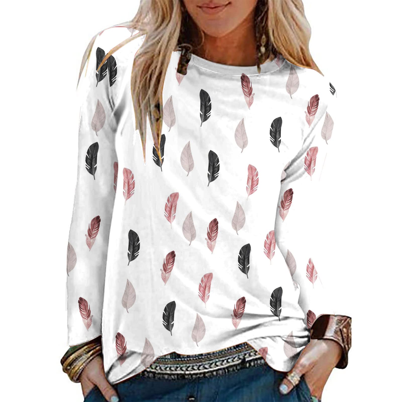 Women's Long Sleeve Graphic Blouse - Casual Loose Round Neck Tops for Fall & Autumn | Dressy Casual Shirts for Work, Date Night & Everyday Wear
