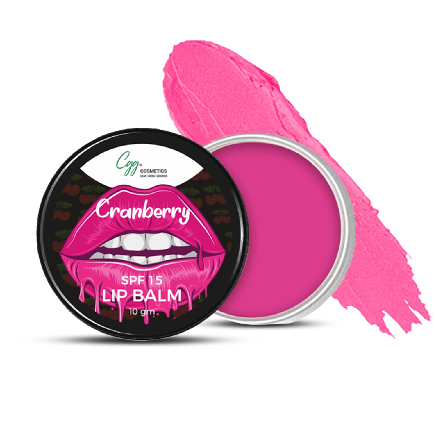 CGG Cosmetics Cranberry Lip Balm with SPF 15 - Moisturizing & Nourishing for Soft Pink Lips | Vitamin C+E Formula | Lightens Dark Lips & Reduces Pigmentation | 10g Tinted Lip Care | Perfect for Daily Sun Protection & Natural Lip Enhancement