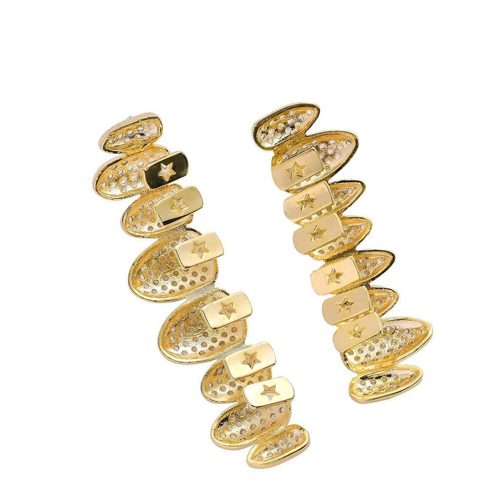 24K Gold Plated CZ Diamond Grillz Set - Top & Bottom Teeth Grills with Macro Pave Design | Includes Extra Molding Bars, Storage Case & Microfiber Cloth | Perfect for Hip Hop Fashion, Parties & Special Events