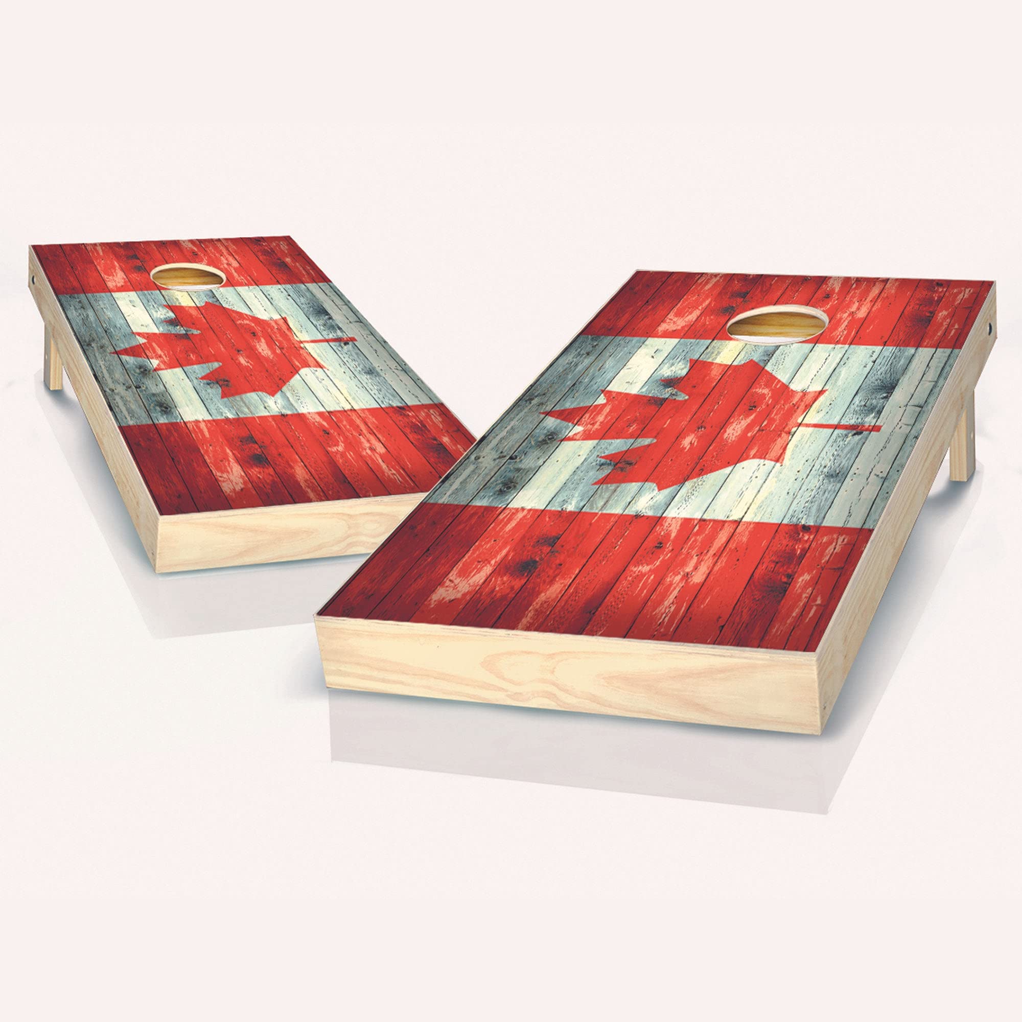 Skip's Garage Canadian Flag Rustic Cornhole Boards Set - 2 Boards & 8 Bags with Custom Accessories - Perfect for Backyard BBQs, Tailgating, and Outdoor Parties