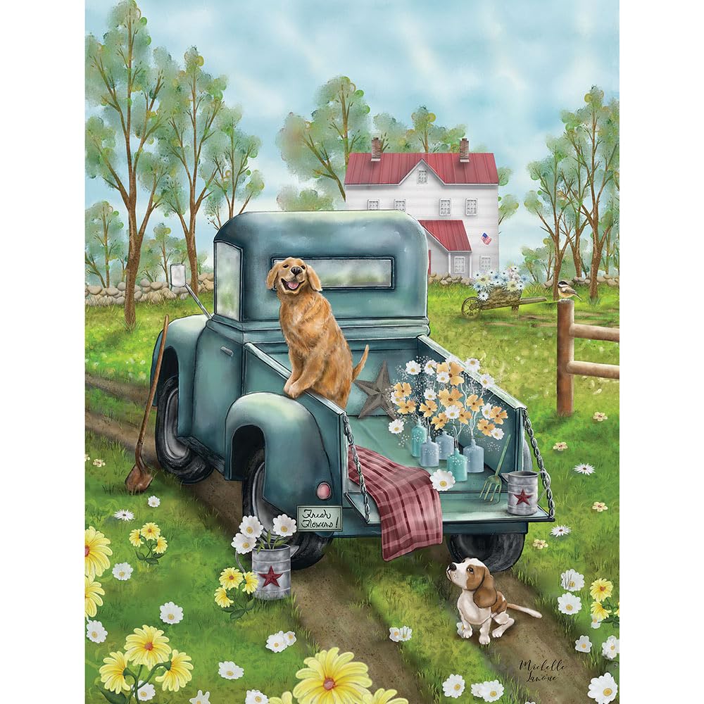 300-Piece Large Jigsaw Puzzle for Adults - Fresh Flowers & Country Dogs by Michelle Lanoue - 18x24 Inch Finished Size - Perfect for Family Game Night, Stress Relief & Home Decor