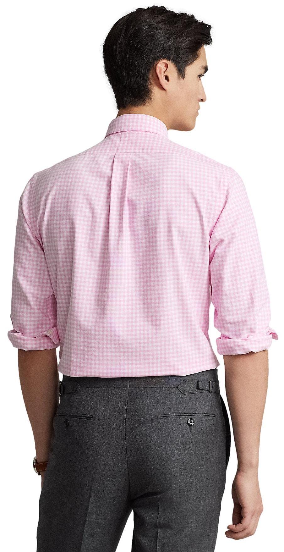 Ralph Lauren Men's Long Sleeve Oxford Button Down Shirt - Classic Checkered Pink Casual Dress Shirt for Business & Office Wear (XXL)