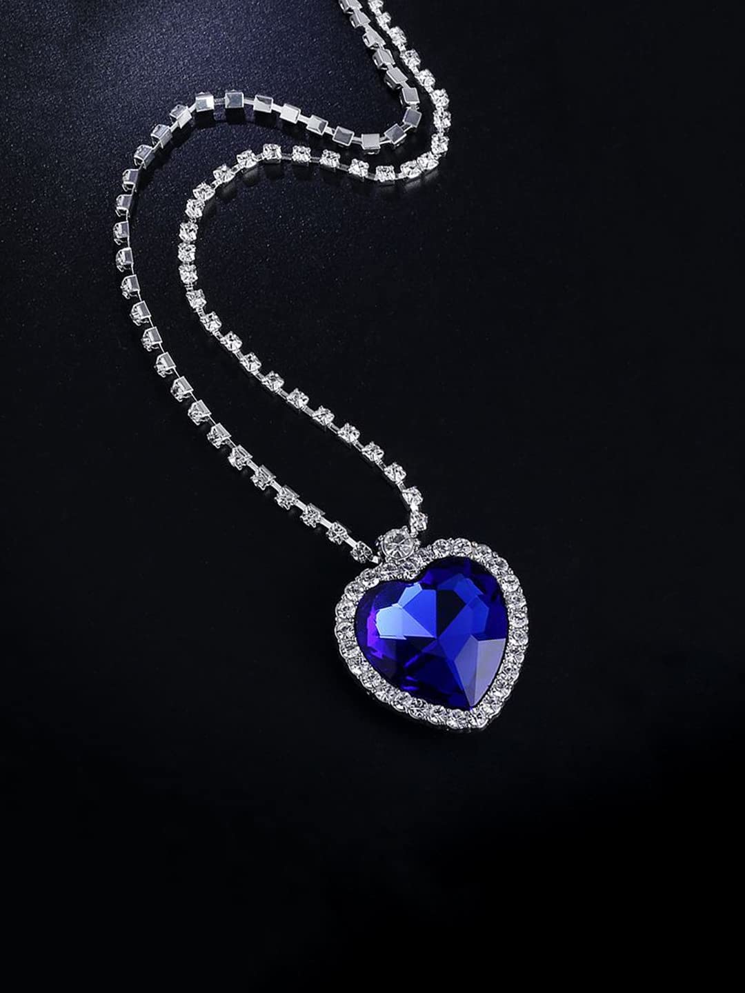 Blue Ocean Heart Austrian Crystal Pendant Necklace with Studded Chain for Women & Girls - Elegant Yellow Chimes Jewelry Gift for Birthday, Anniversary & Special Occasions