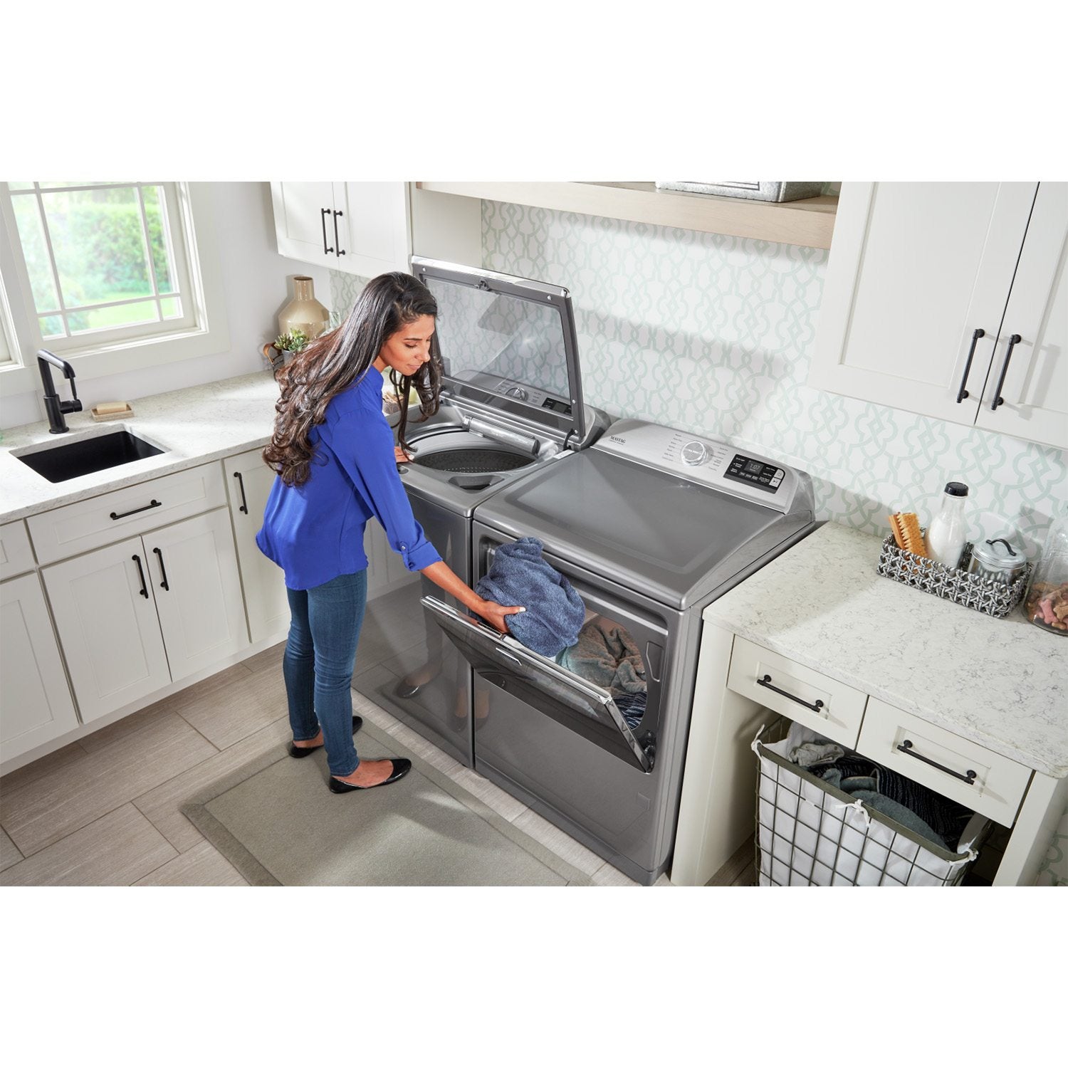 Maytag Metallic Slate Smart Top Load Washer 6.0 cu. ft. & Smart Gas Dryer 7.4 cu. ft. - MVW7230HC/MGD7230HC Laundry Set for Large Families | Energy Efficient & WiFi Connected | Perfect for Home, Apartment & Laundry Room