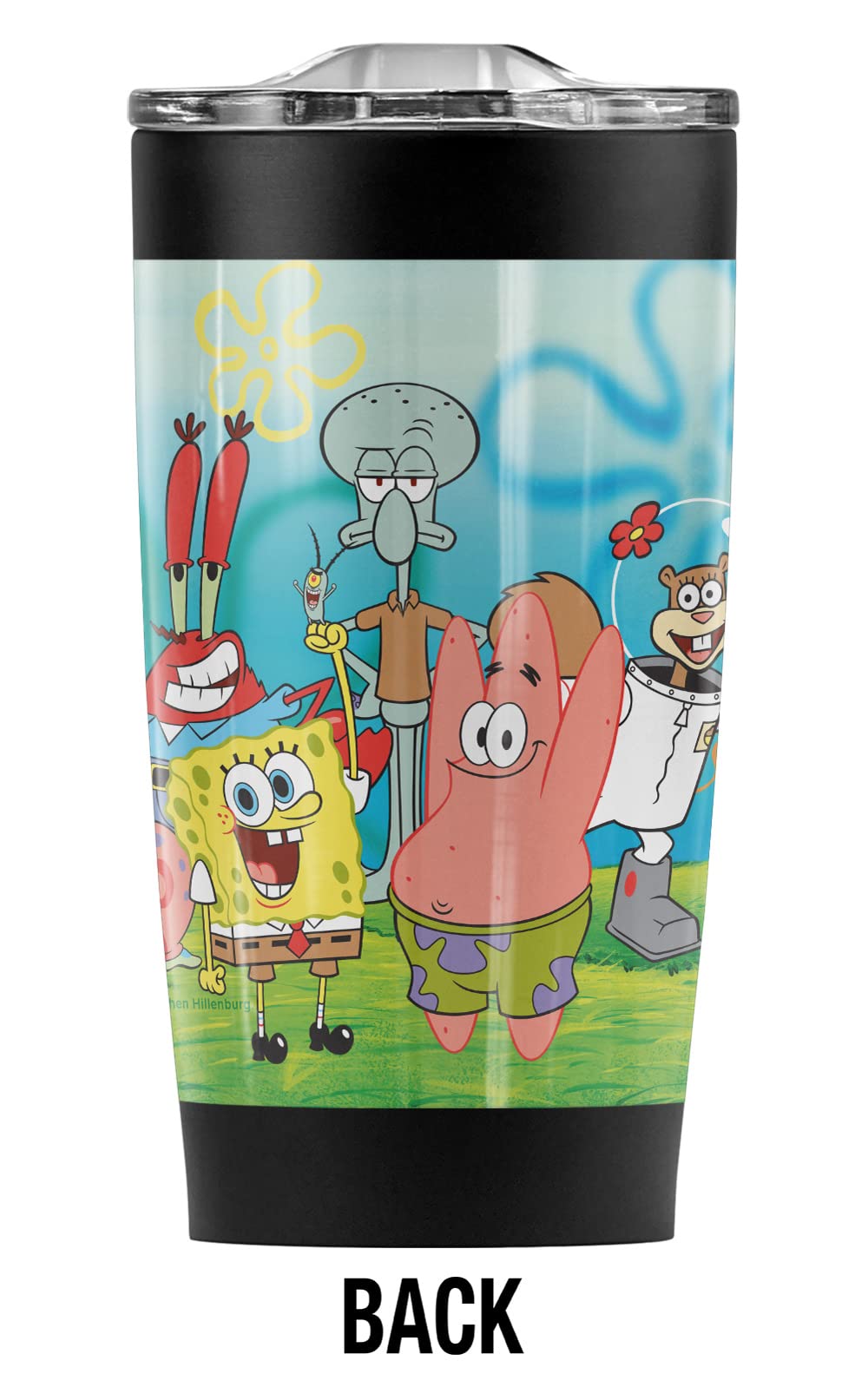 SpongeBob SquarePants Group Scene 20oz Stainless Steel Vacuum Insulated Travel Tumbler with Leakproof Sliding Lid - Double Wall Insulated Cup for Hot & Cold Drinks, Perfect for Office, School, Camping and Road Trips