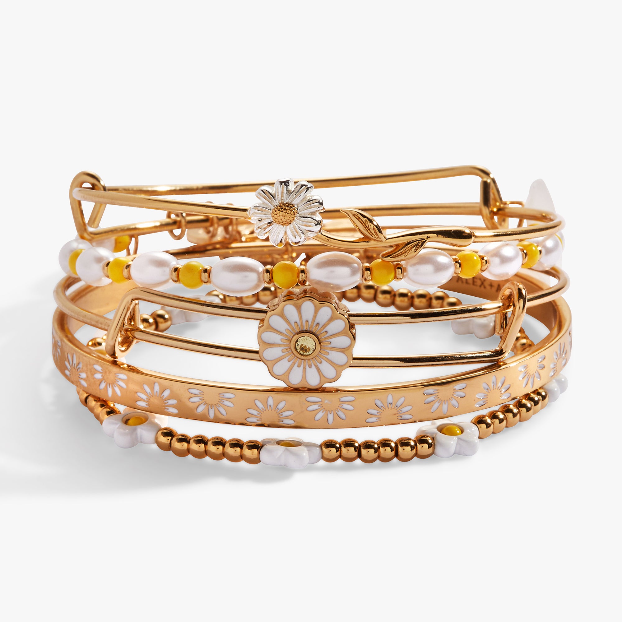 Stylish Daisy Bangle Set of 5 - Trendy Floral Bracelets for Women - Perfect for Summer Outfits, Beach Vacations & Boho Fashion
