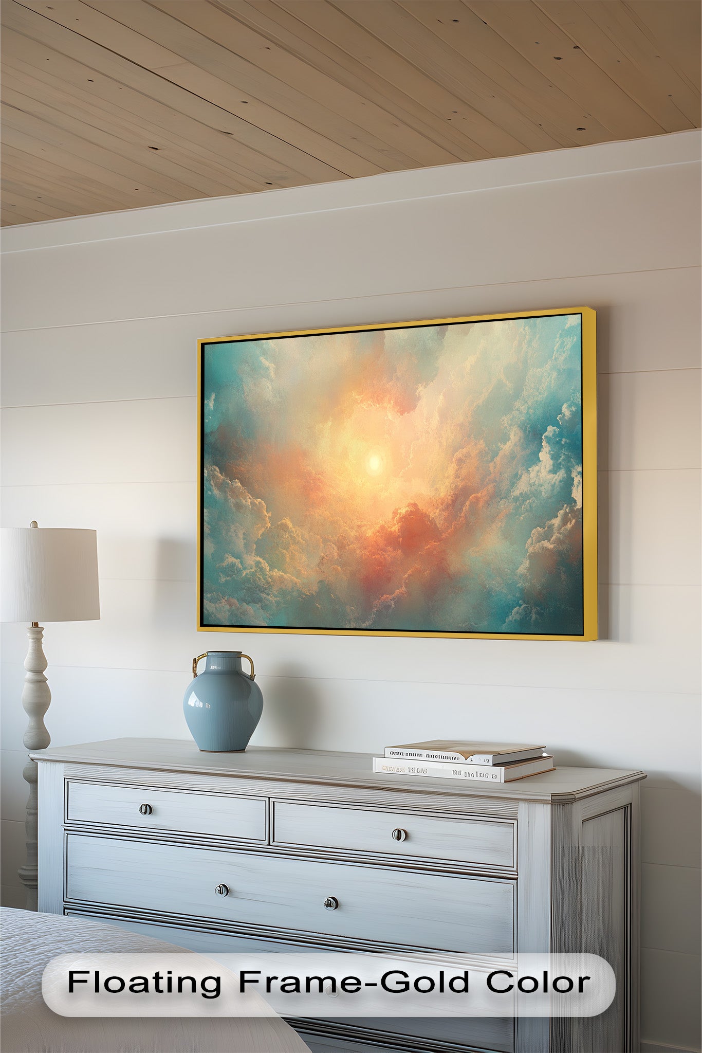 Abstract Sky and Sunlight Framed Oil Painting - Handmade Wall Art for Living Room, Bedroom & Office Decor
