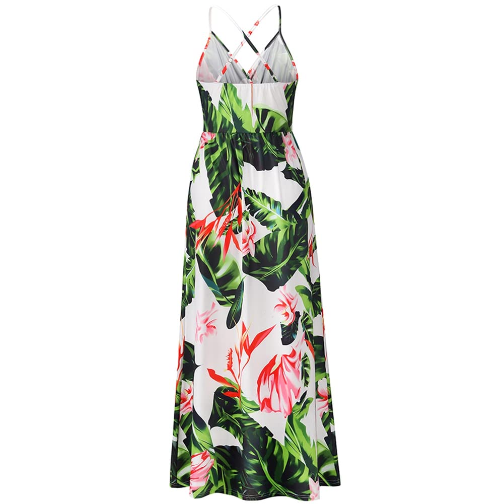 Bohemian Floral Print Women's Maxi Dress - V-Neck Spaghetti Strap Long Sling Dress for Beach, Vacation & Summer Outfits