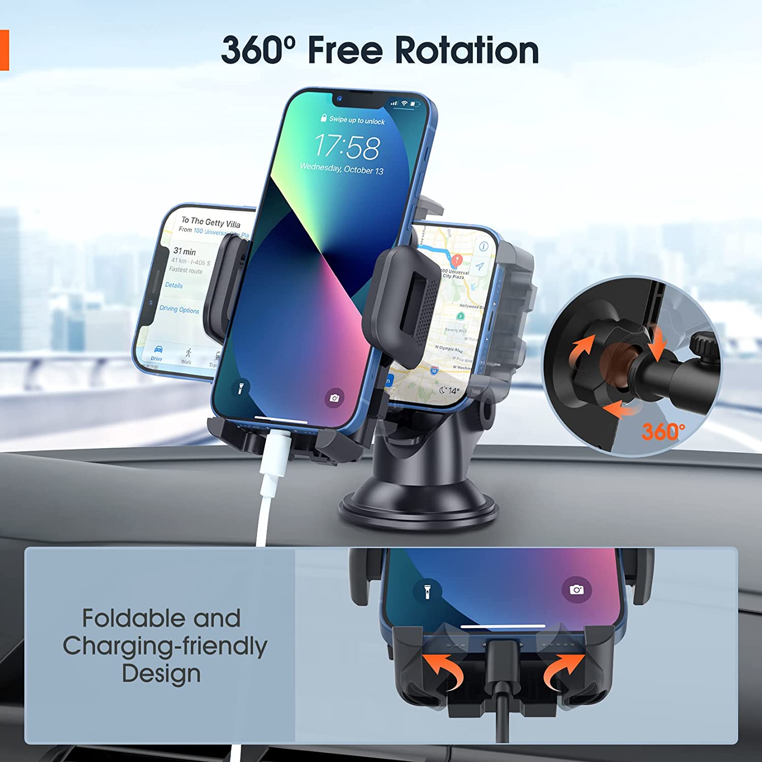 Long Arm Dashboard Windshield Phone Mount Holder for Car - Secure & Adjustable Hands-Free GPS Navigation, Perfect for Uber/Lyft Drivers & Road Trips