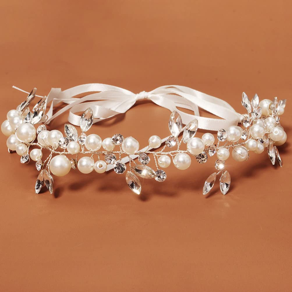 FOMIYES Rhinestone Pearl Headband for Women - Bridesmaid Hair Accessories, Bridal Headdress with Floral Vines & Artificial Pearls, Elegant Hairband for Weddings, Parties, and Special Occasions