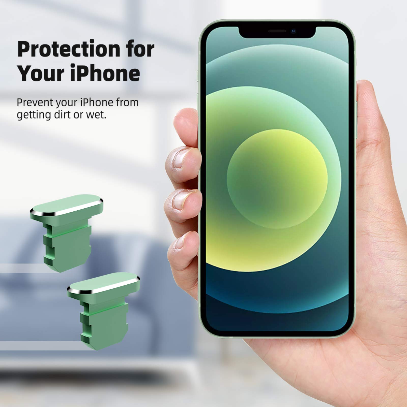 TITACUTE 2 Pack Anti Dust Plugs for iPhone 13 Pro Max/14/12 Mini/11/XS/XR/X/8 Plus/SE 2020-2022 & iPad Mini/Air - Charging Port Dust Covers with Mini Storage Box (Green) - Protect Your Device from Dust & Debris During Travel, Work, or Daily Use