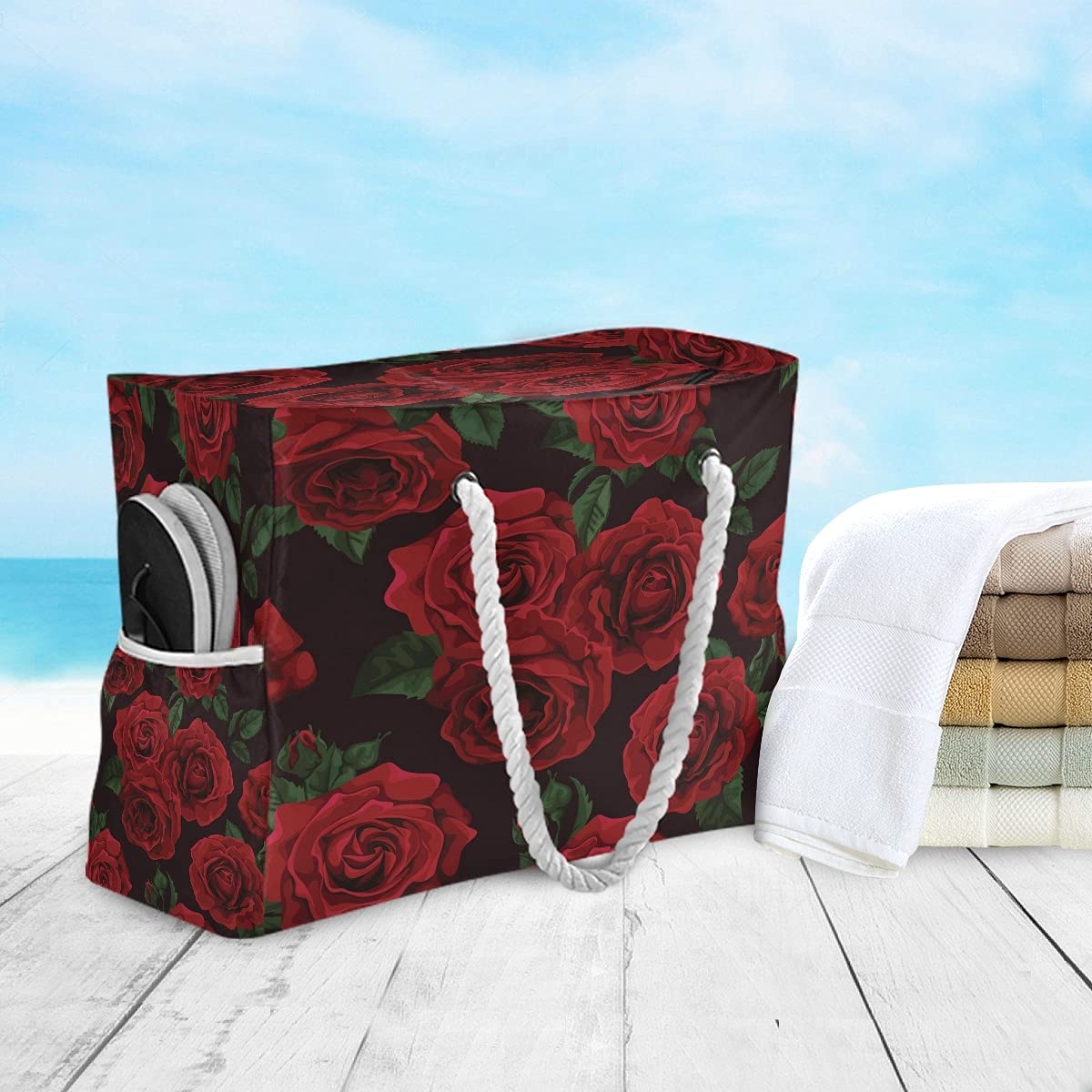 Large Beach Tote Bag with Starfish Seashell Design - Waterproof Travel Shoulder Bag for Women, Gym, Sports & Vacation | Perfect for Pool, Beach Outings & Summer Travel Accessories
