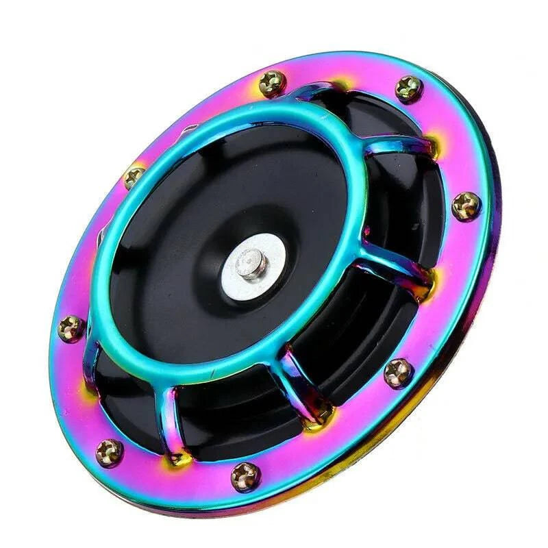 Universal Halo Horn Grille Mount Twin SuperTone Electric Car Horn - 12V Loud Vehicle Air Horn (Neochrome, Pack of 2) for Trucks, SUVs, Motorcycles - Perfect for Off-Roading & Safety Upgrades