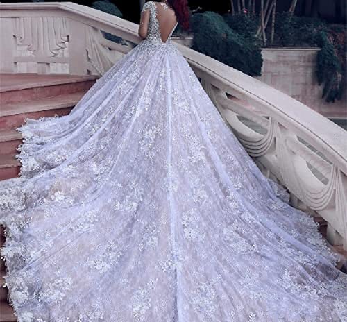 Ivory White Long Sleeve Beaded Crystal Wedding Dress with Lace Long Train - Elegant Bridal Gown for Church Ceremony, Beach Wedding, and Formal Reception