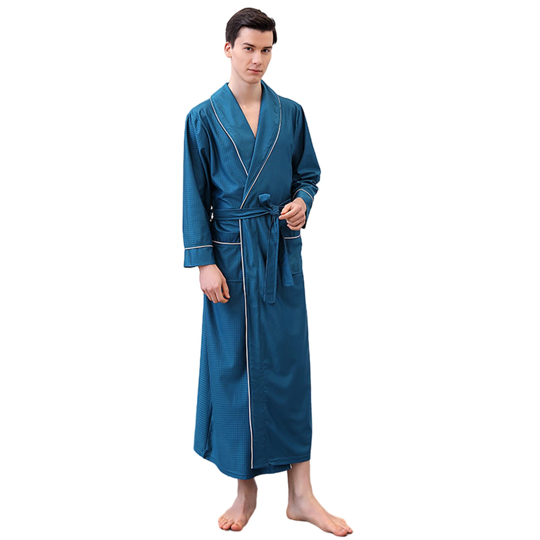 Soft & Lightweight Waffle Dressing Gown for Men - Long Kimono Bathrobe with Belt - Plus Size Spa, Hotel & Homewear - Perfect for Relaxation, Lounging & Self-Care Moments