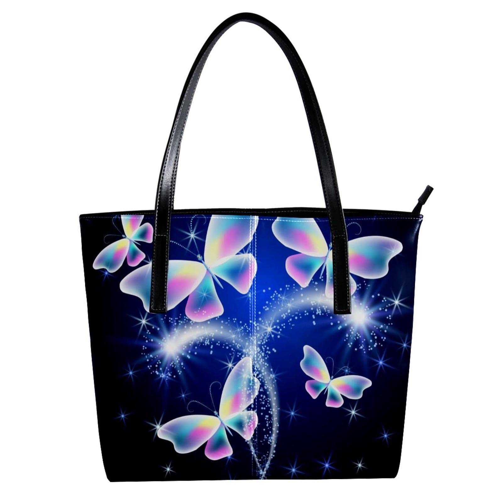 Stylish Women's Tote Bag - Large Beach Bag with Zipper, Versatile Shoulder Purse for Laptop & Daily Use | Perfect for Work, Travel & Shopping (Dreamy Butterfly Night Stars Design)