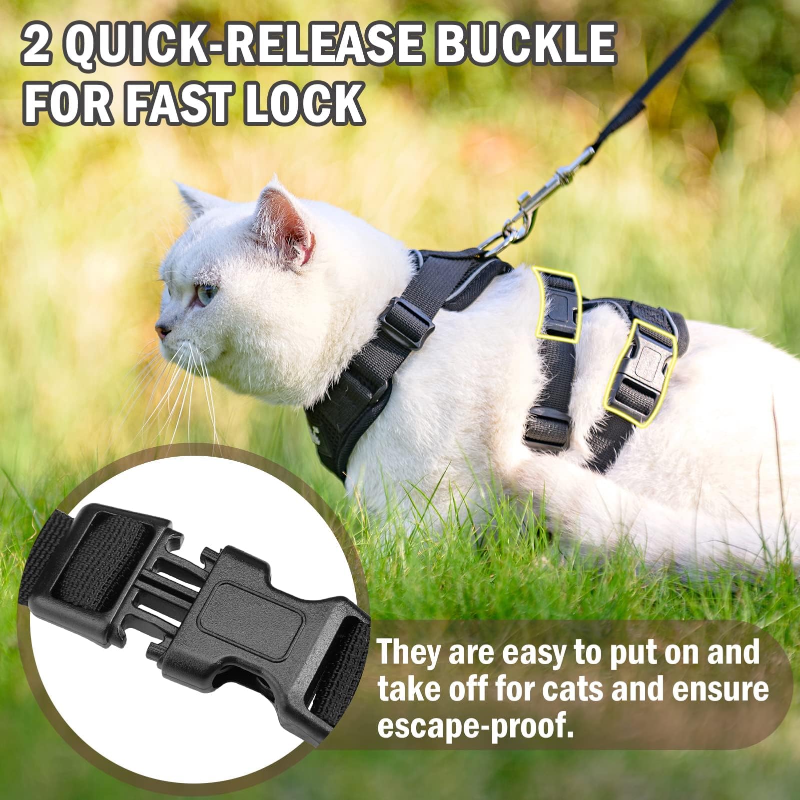 PUPTECK Escape-Proof Cat Harness & Leash Set - Adjustable Breathable Mesh Vest for Cats, Puppies & Small Pets - Reflective Night Safety (Medium, Black) - Perfect for Outdoor Walks, Park Adventures & Vet Visits