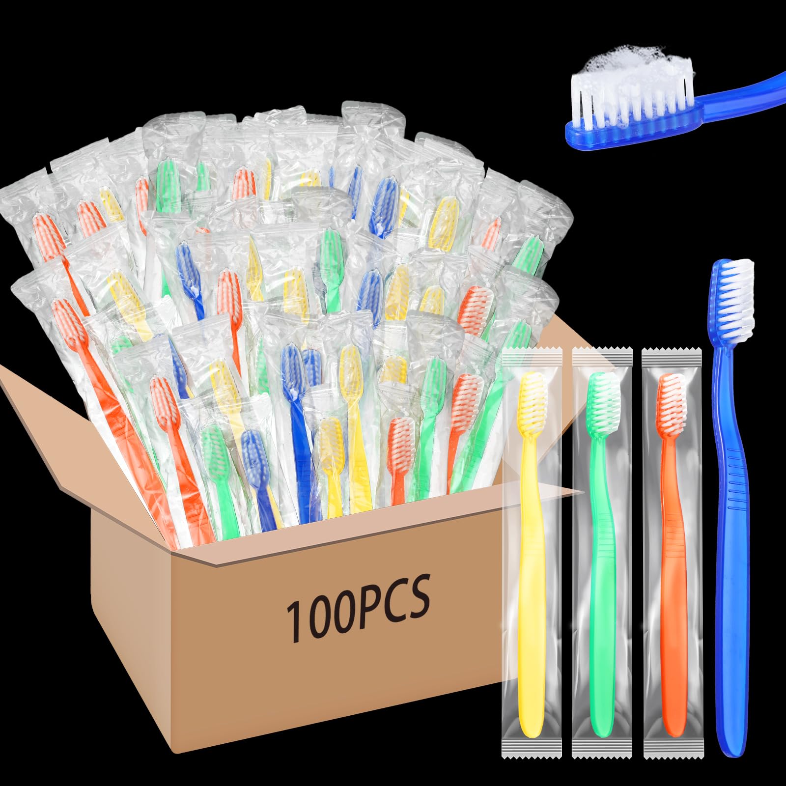 100 Pcs Individually Wrapped Prepasted Toothbrushes Bulk - Soft Bristle Disposable Toothbrushes for Travel, Camping, Hotels, Shelters & Emergency Kits - Perfect for Homeless Care Packages, Hygiene Kits & On-the-Go Oral Care