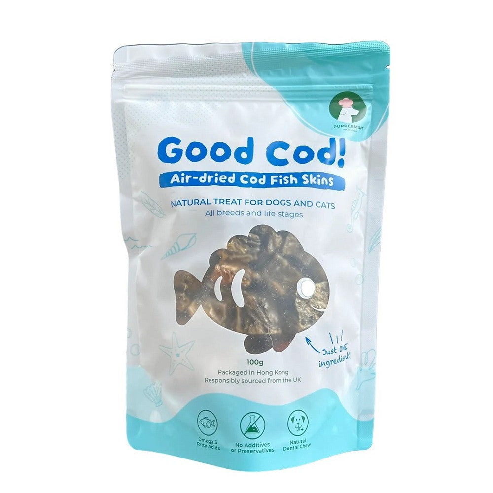Premium Air-Dried Cod Fish Skins for Dogs & Cats - Natural Chew Treats for Dental Health & Training Rewards - Perfect for Puppies, Kittens & Adult Pets at Home or Travel
