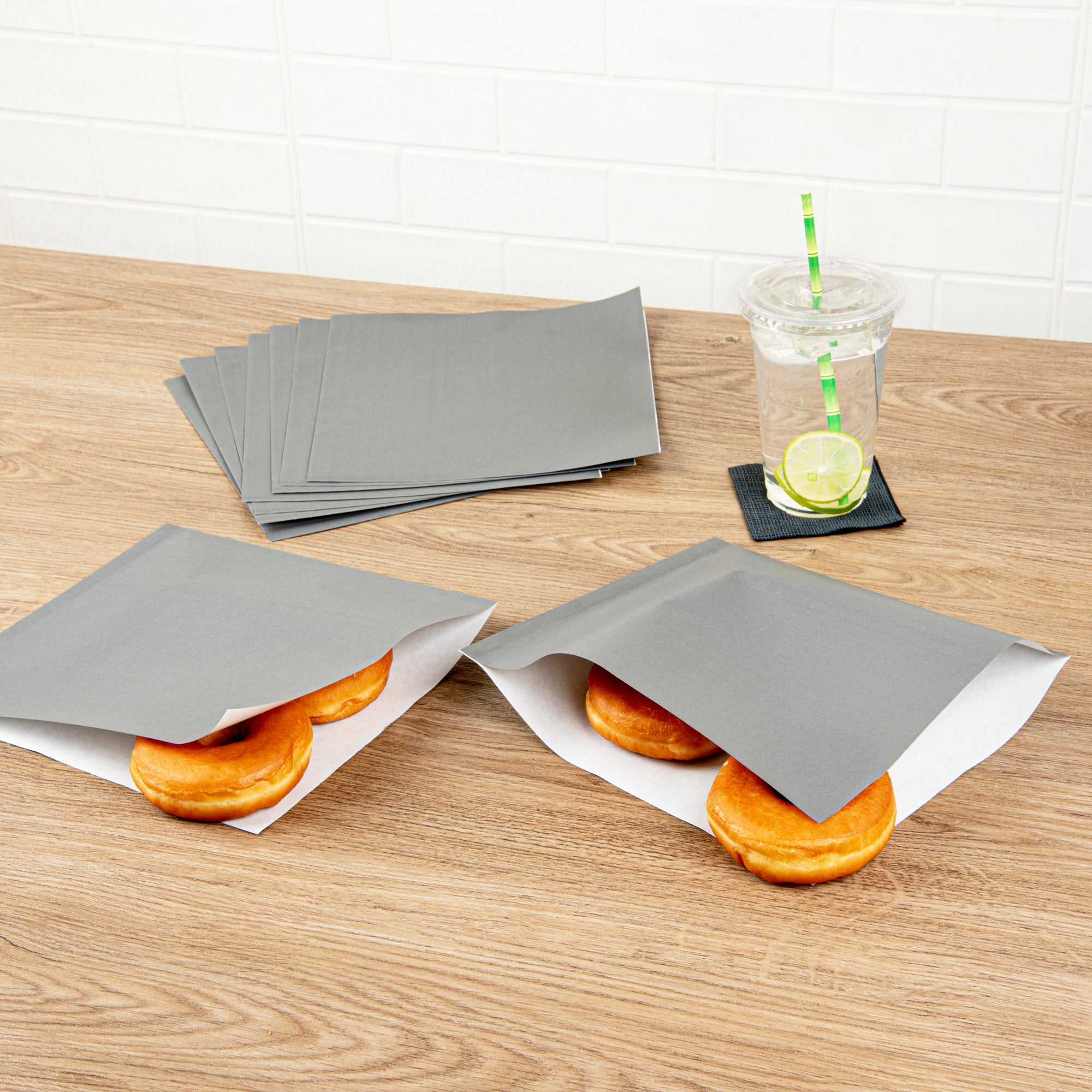 Premium Gray Greaseproof Paper Bags - Large Double Open Design (10