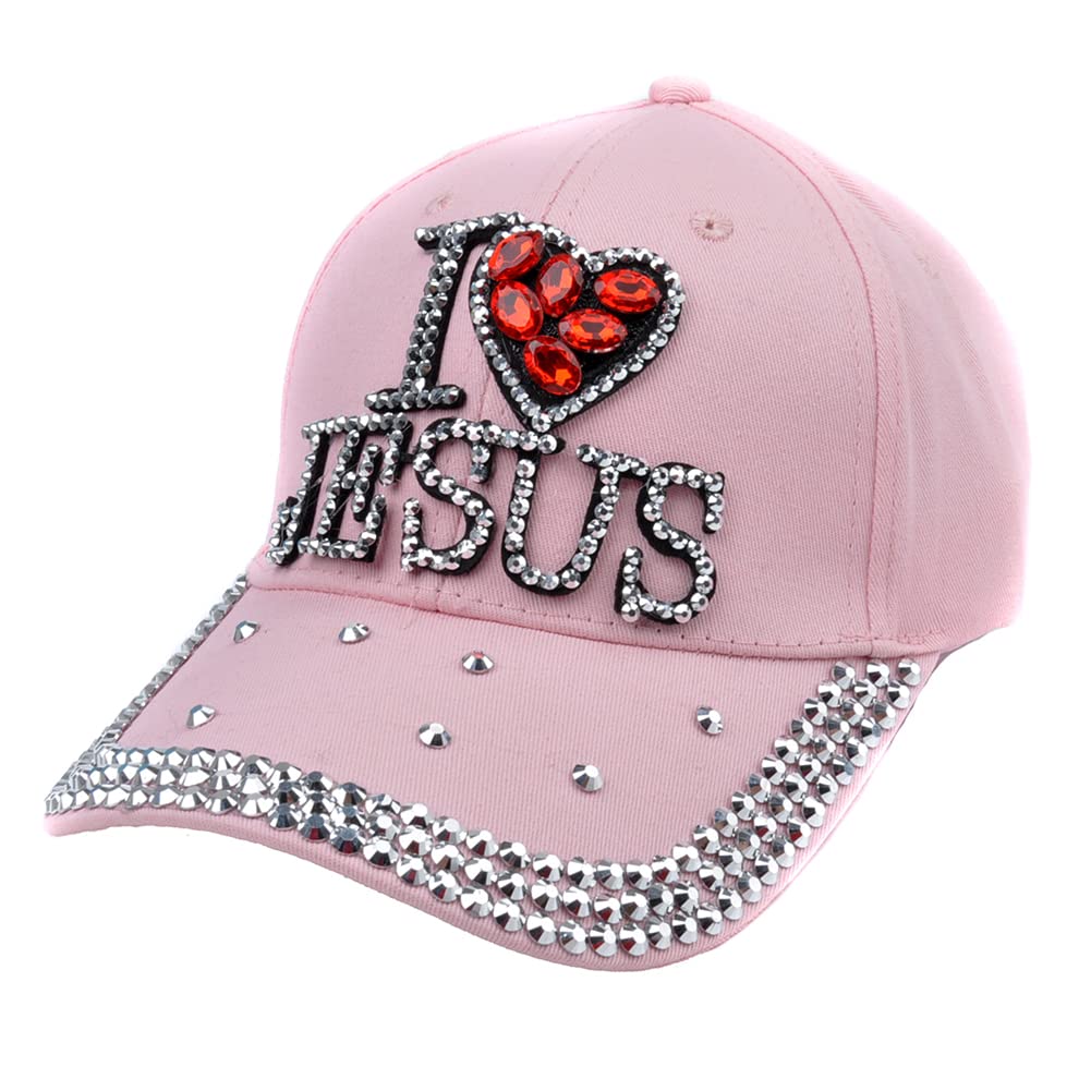 Bling Rhinestone Hats for Women - I Love Jesus Baseball Cap with Adjustable Denim Design | Perfect for Golf, Church & Casual Wear