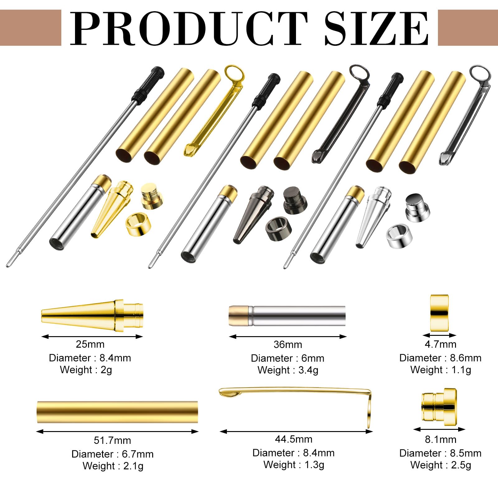 Colarr 60 Pcs 7mm Slimline Twist Pen Kits for Woodturning - Bulk DIY Pen Making Kit with Refills (Black, Silver, Gold) - Perfect for Woodworking Projects, Handmade Gifts & Crafting Enthusiasts