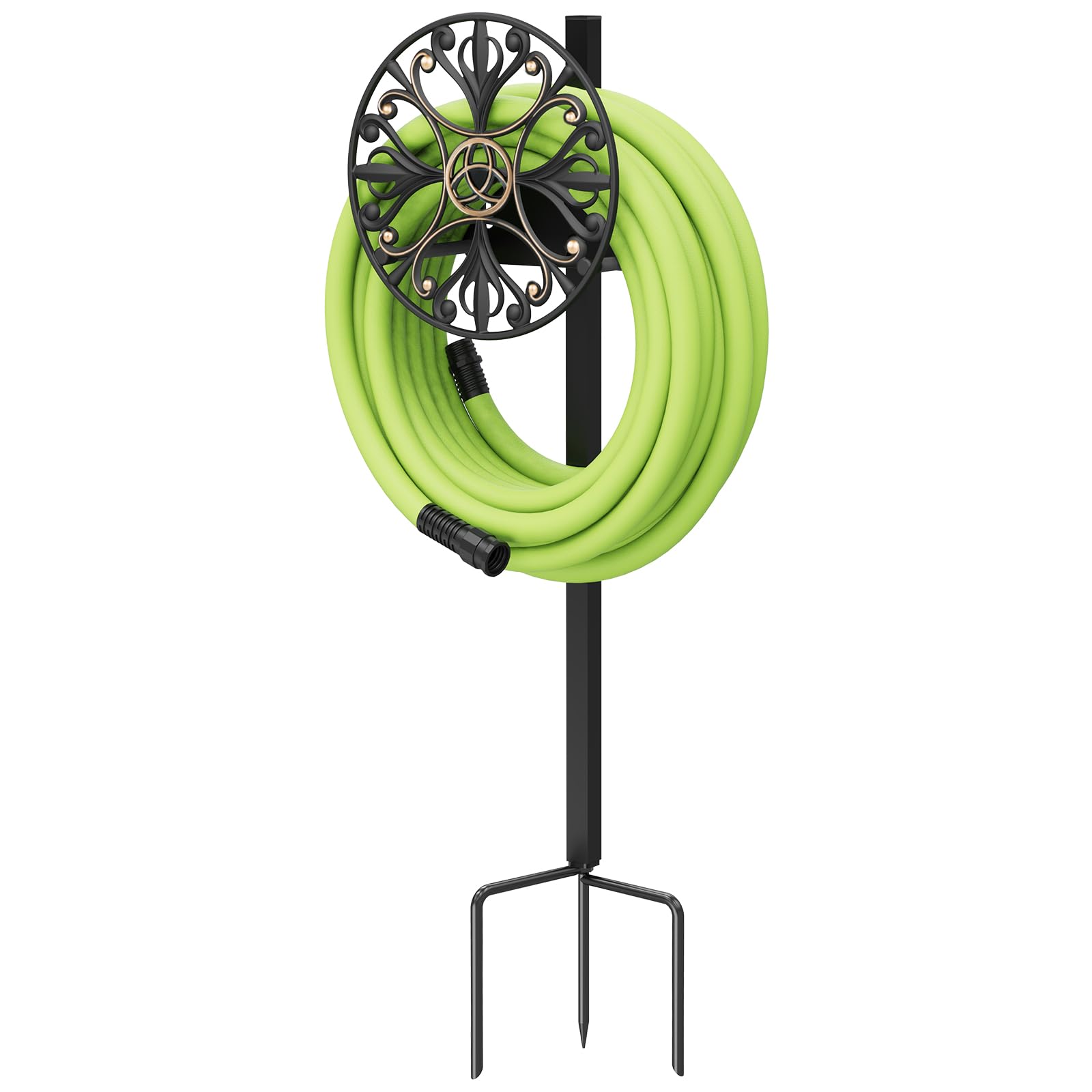 GOFORWILD Decorative Garden Hose Holder - Sturdy Wall Mounted Hose Rack for 125-Feet 5/8-Inch Water Hose, Durable Cast Aluminum Hose Reel & Hanger - Perfect for Yard, Lawn, and Outdoor Watering Organization