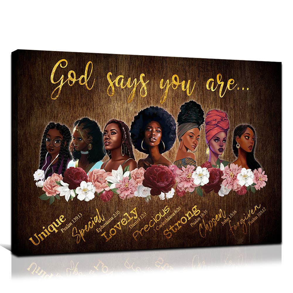 African American Inspirational Wall Art - Black Girl Canvas Print Decor, Giclee Brown Jesus Artwork, Framed 28x40 Inches for Living Room, Bedroom & Bathroom - Uplifting Home Decor for Daily Inspiration & Spiritual Motivation