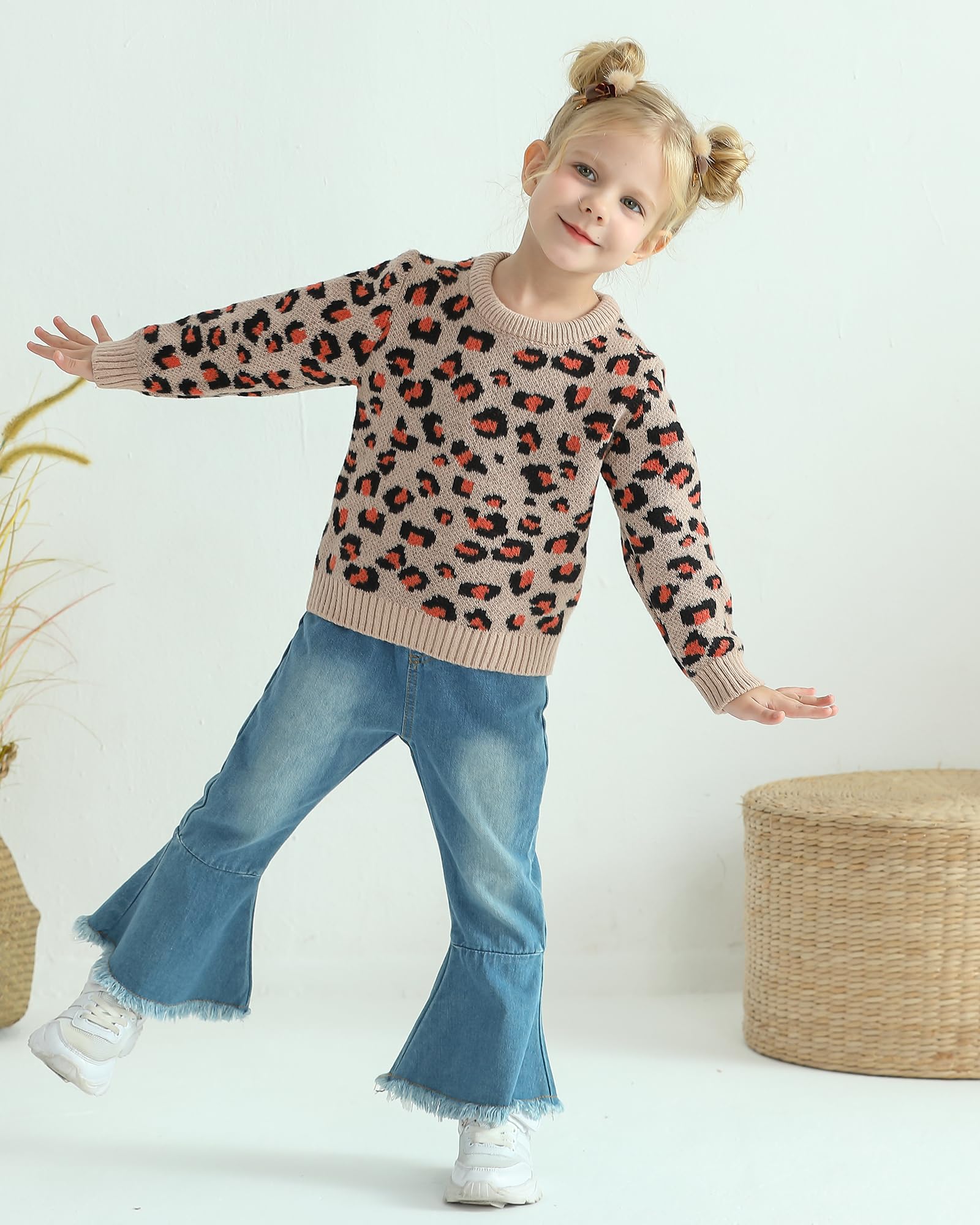 Mioglrie Toddler Girl Winter Outfit Set - Cozy Pullover Sweater & Flare Jeans for Baby Girls | Cute Denim Outfits & Baby Gift Ideas | Perfect for Holiday Photos, Playdates & Winter Adventures