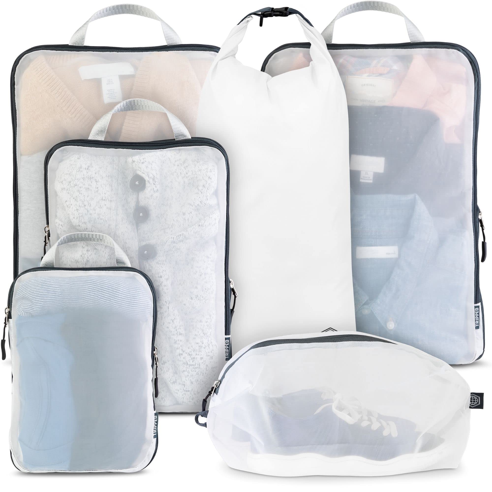TRIPPED Travel Gear Large Packing Cube Set with Clear Mesh - 4-Piece Compression Travel Organizers for Suitcases | Perfect for Business Trips, Vacations & Weekend Getaways