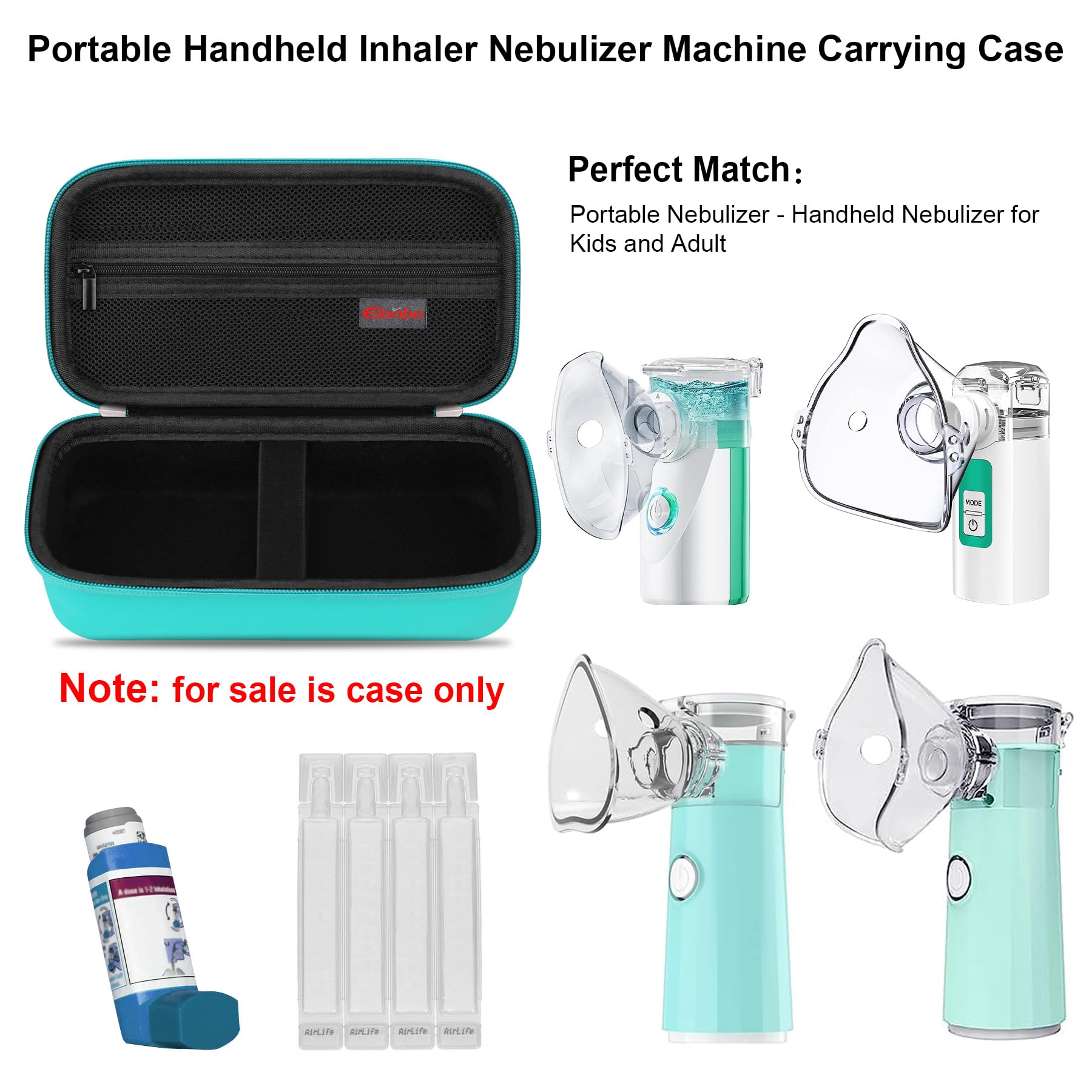 Elonbo Portable Handheld Nebulizer Case for Adults & Kids - Asthma Inhaler Travel Storage Bag with Mesh Holder - Perfect for Travel, Home & Emergency Use (Green)