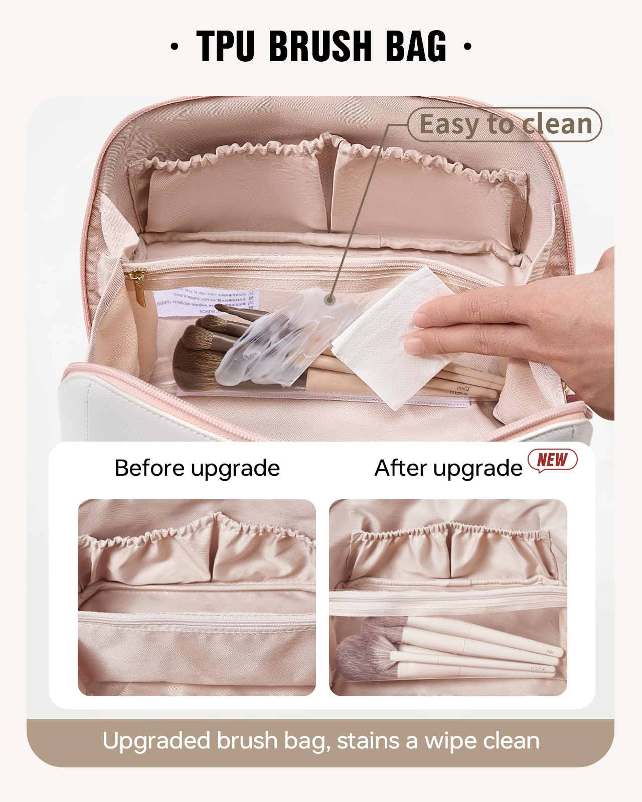 EACHY Large Waterproof Travel Makeup Bag for Women - Spacious Cosmetic Organizer with Dividers, Handle & Open Flat Design - Perfect for Toiletries, Travel, Gym & Daily Use