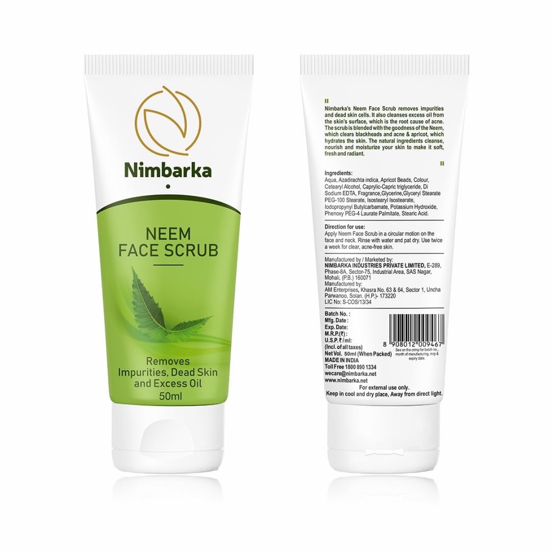 Nimbarka Neem Face Scrub 50ml - Pack of 2 | Natural Exfoliating Cleanser for Acne & Oily Skin | Daily Skincare Routine & Spa Treatment at Home