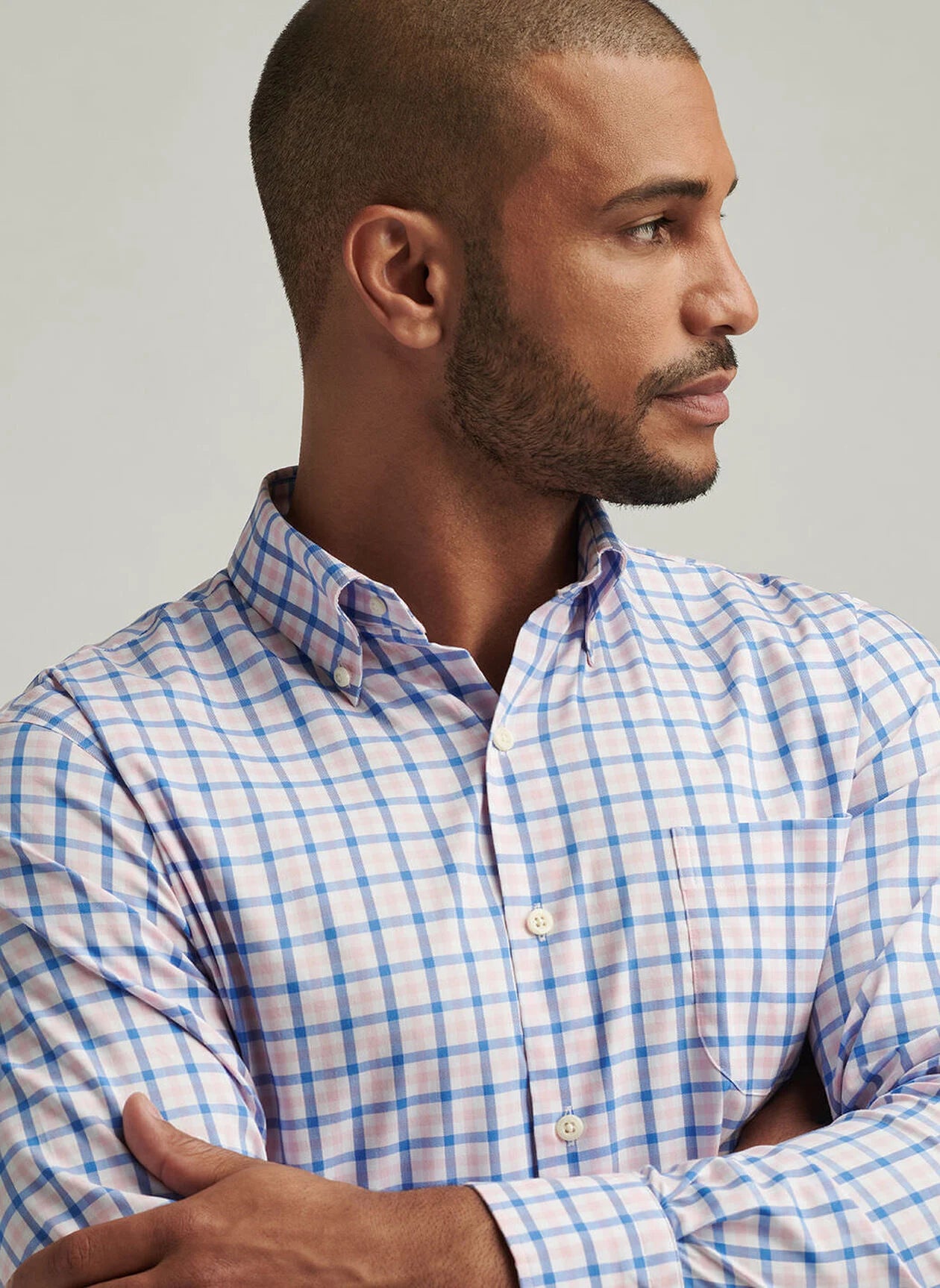 PETER MILLAR Men's Checkered Long Sleeve Button Down Shirt - Classic Plaid Dress Shirt for Business Casual & Office Wear