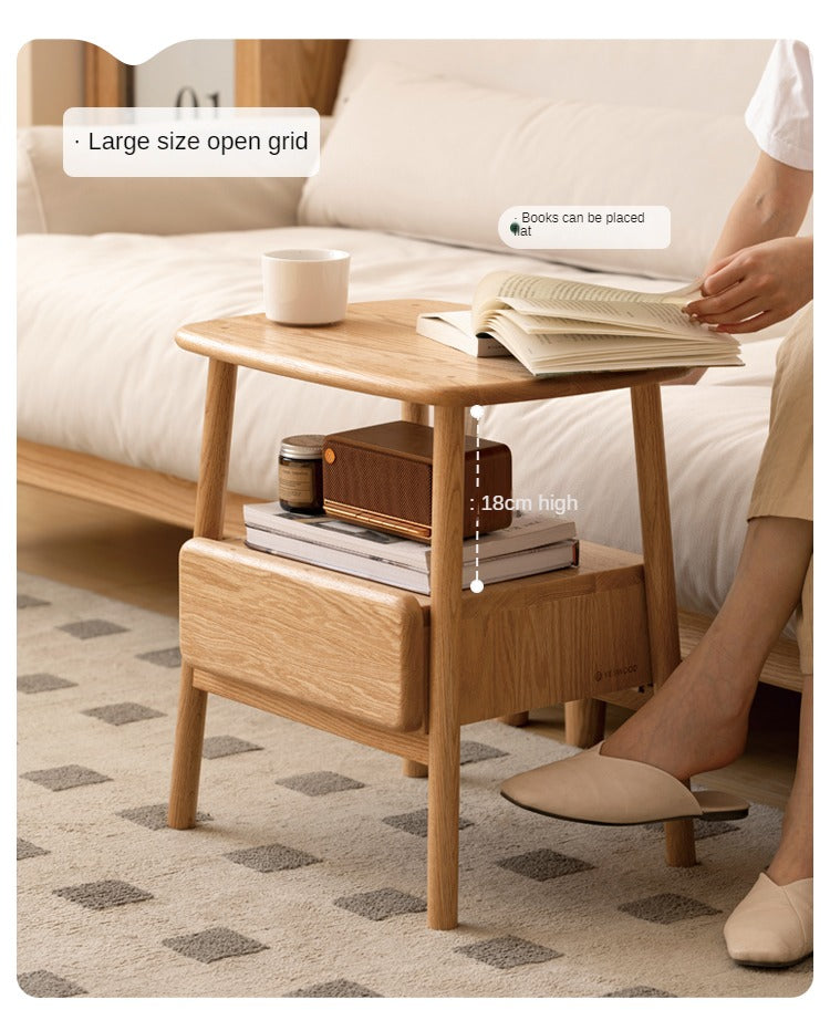 Solid Oak Wood Nightstand with Drawer - Modern Bedside Table for Small Spaces - Perfect for Bedrooms, Living Rooms, and Dorm Rooms