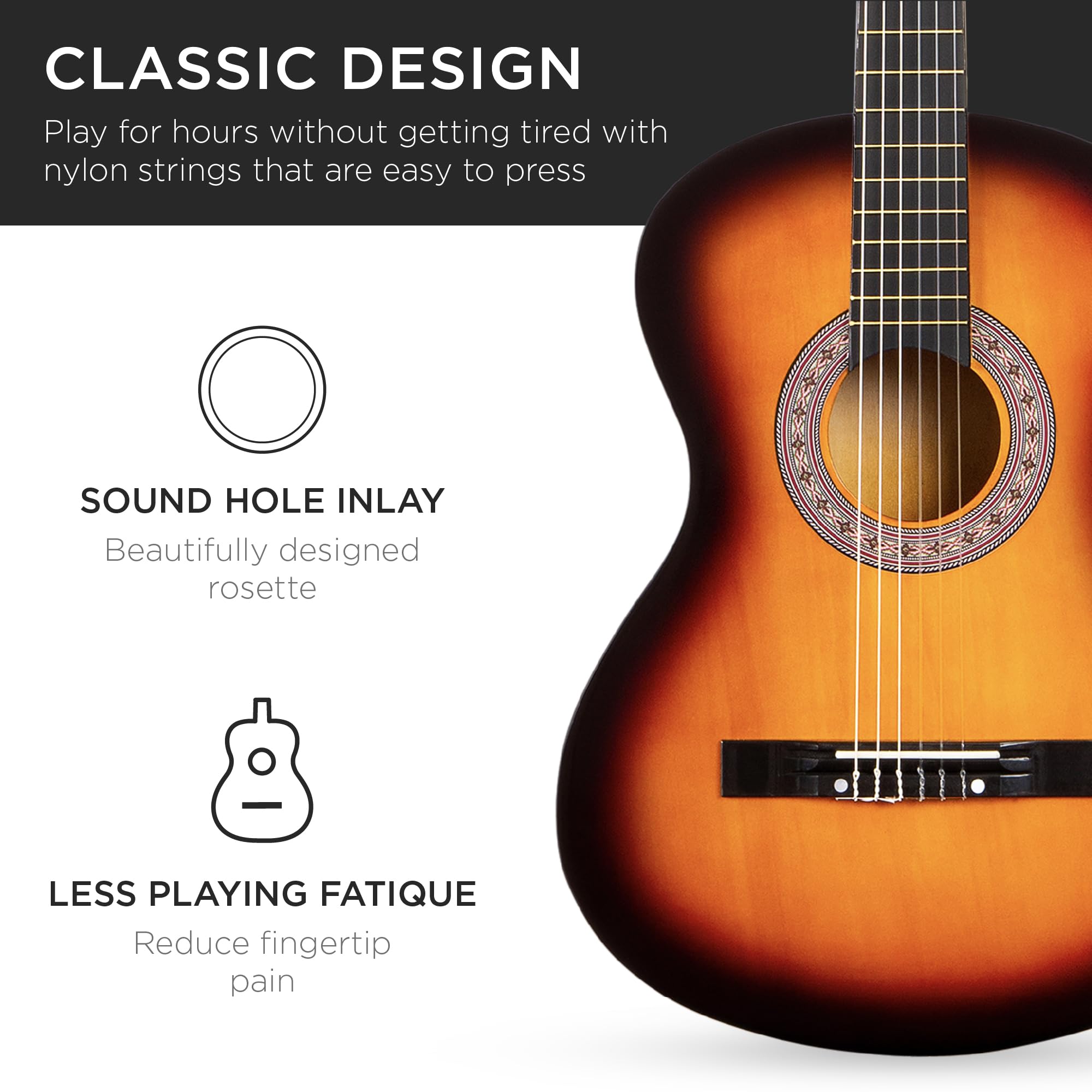 Best Choice Products 38-Inch All Wood Acoustic Guitar Starter Kit for Beginners with Gig Bag, 6 Picks, Nylon Strings & Strap with Pick Holder - Sunburst Finish | Perfect for Learning, Practice, Gifts & Live Performances