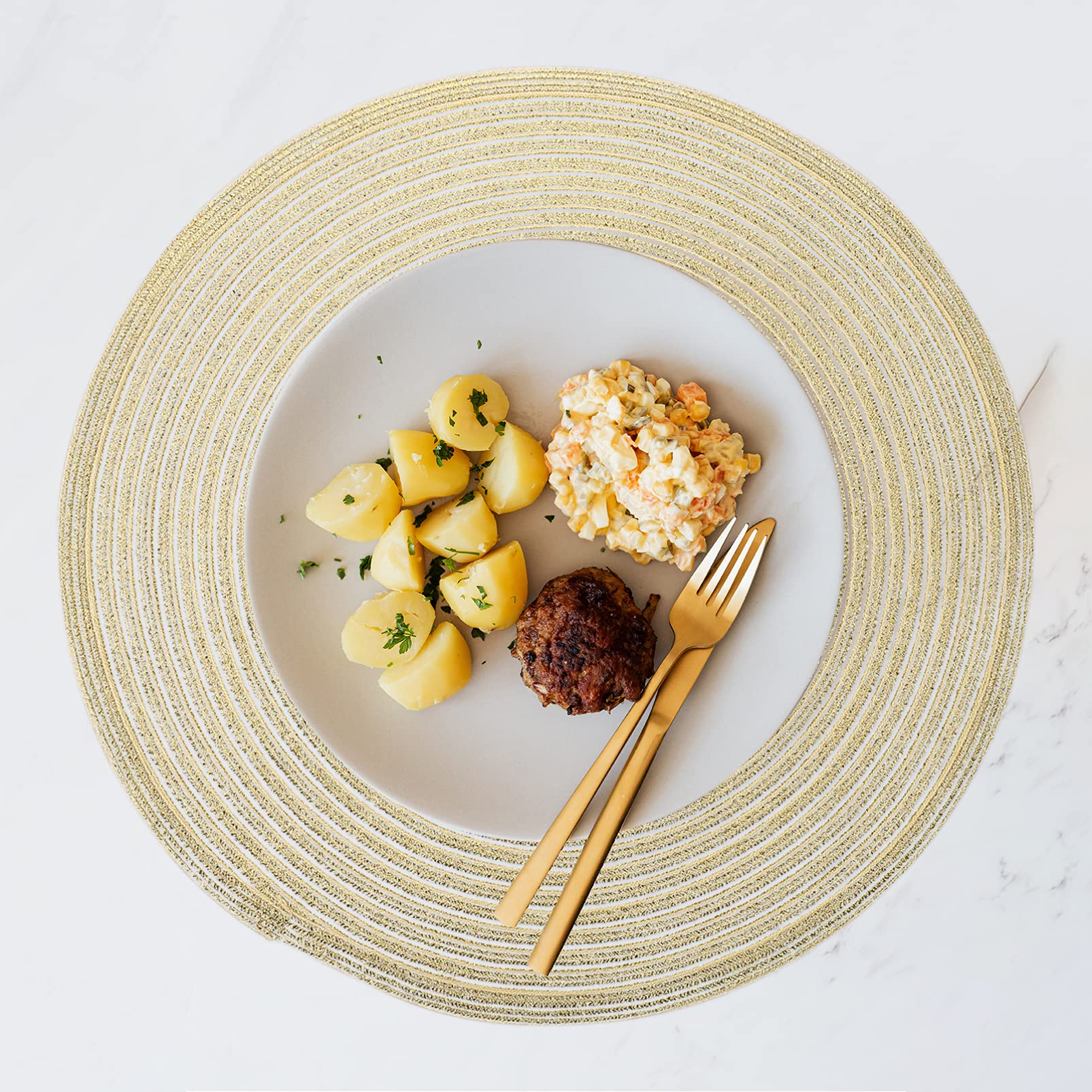 4-Piece Hemoton Woven Placemats Set - Decorative Round Non-Slip Cotton Table Mats for Tea Ceremony, Dining, and Western Style Home Decor | Perfect for Bohemian Tables, Kung Fu Tea Coasters & Everyday Use