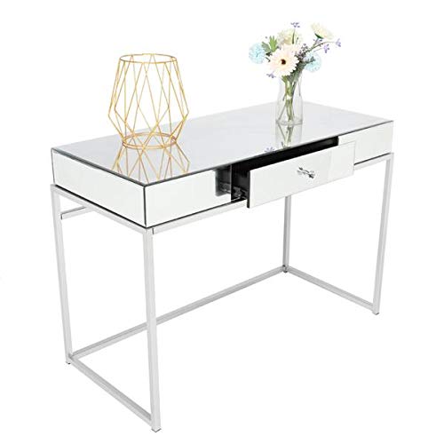 Mirrored Makeup Vanity Table Desk with Mirror - Elegant Console Table for Women, Home Office & Writing Desk | Perfect Gift Idea for Bedroom, Dressing Room & Beauty Space