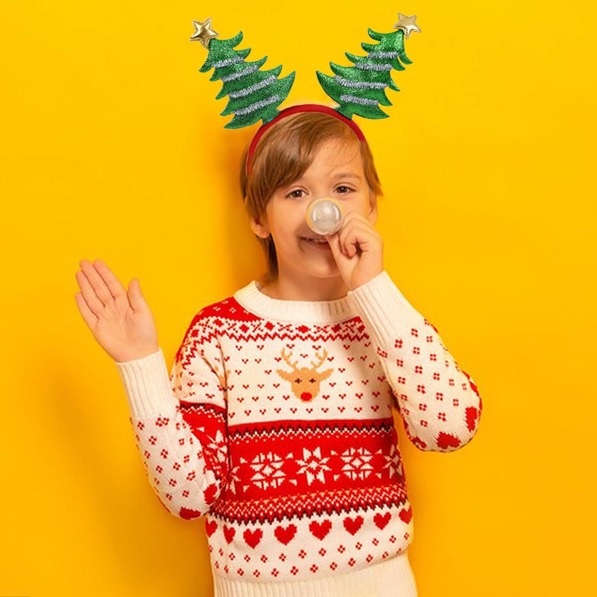 Christmas Headbands for Women - Glitter Powder Hair Hoop with Golden Star & Green Red Christmas Tree Design | Festive Hair Accessories for Women & Girls | Perfect for Christmas Parties, Holiday Gatherings & Festive Celebrations