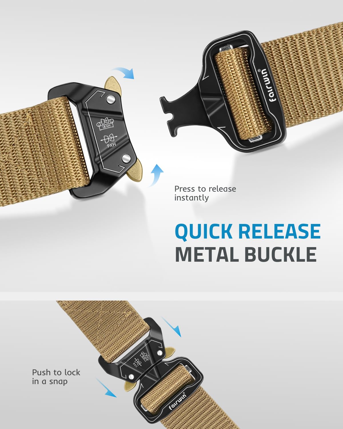 FAIRWIN Tactical Belt - Military Style Heavy Duty Webbing Riggers Gun Belt with Quick Release Metal Buckle for Outdoor, Hiking, Camping & Tactical Use