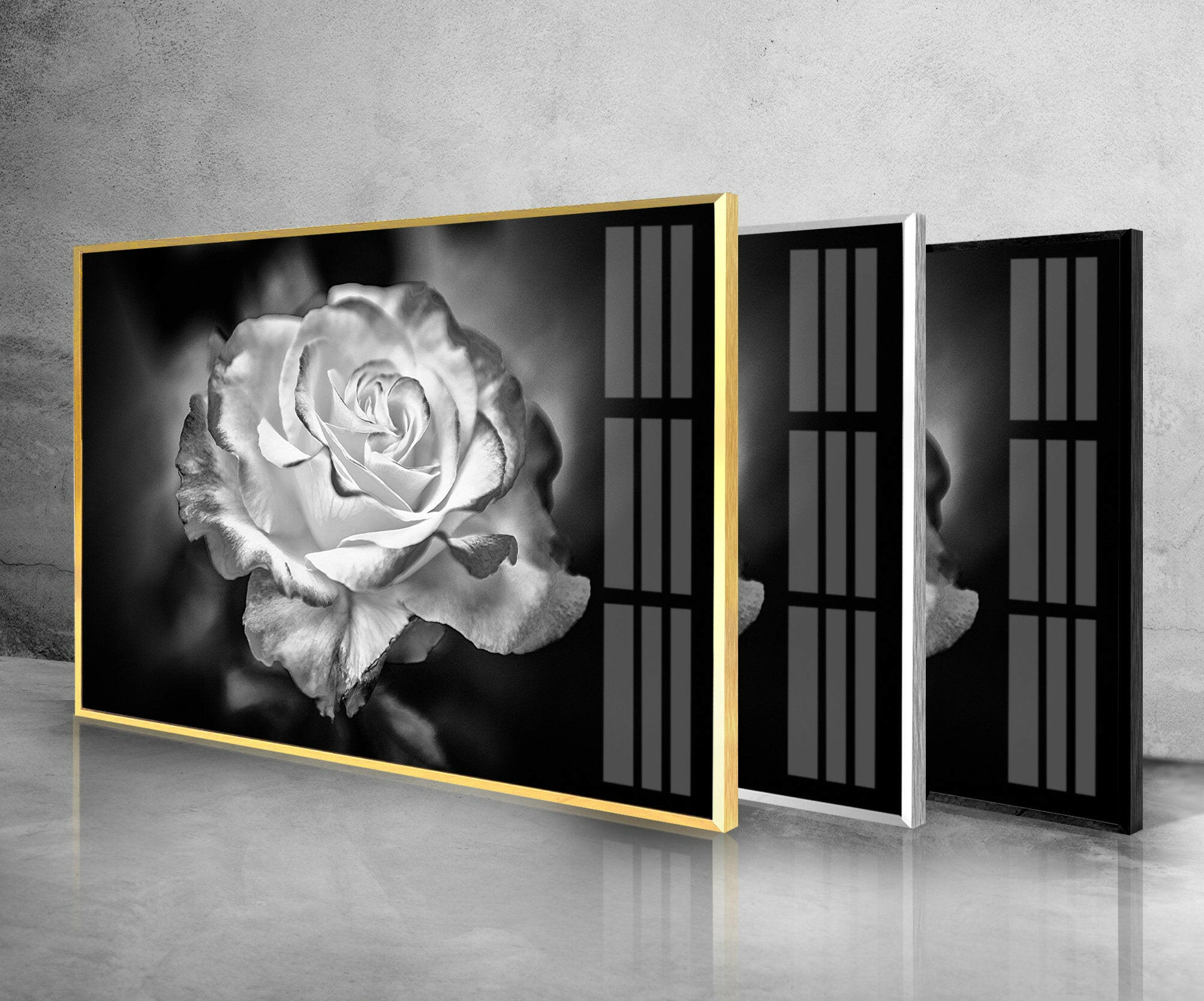 Elegant Black and White Rose Glass Wall Art - Modern Home Decor for Living Room, Bedroom & Office